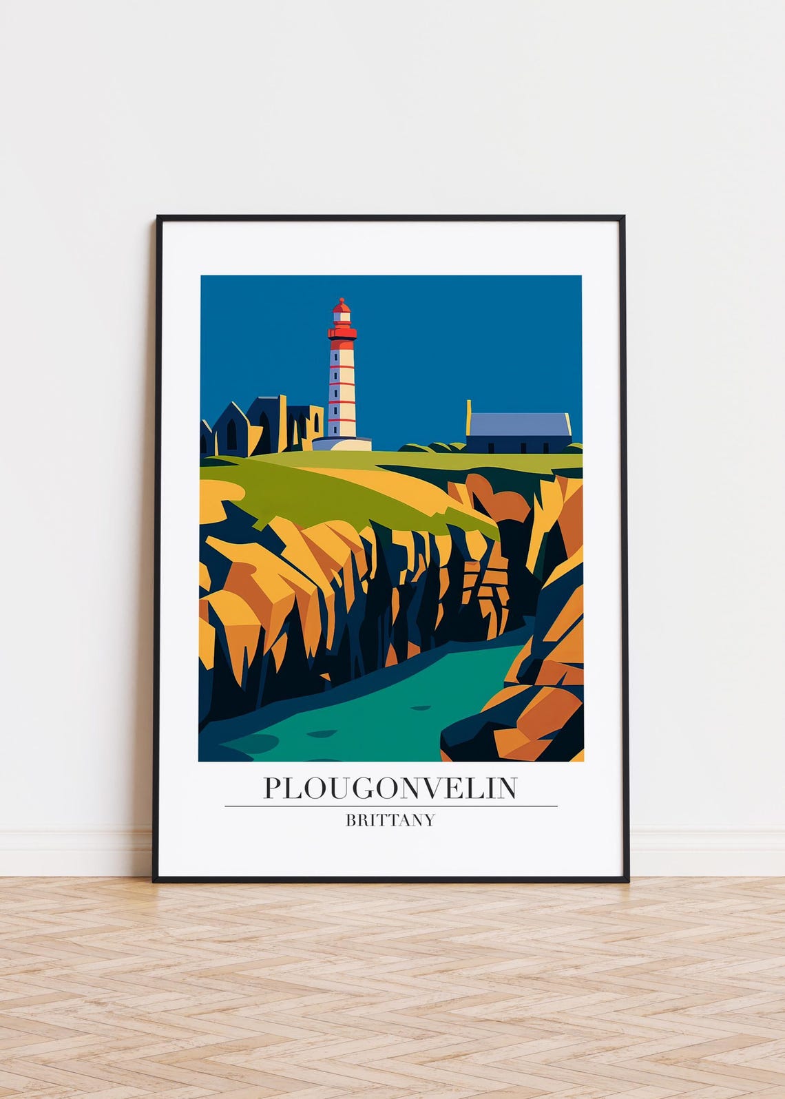 Plougonvelin Brittany Lighthouse Golden Cliffs Travel Art Poster