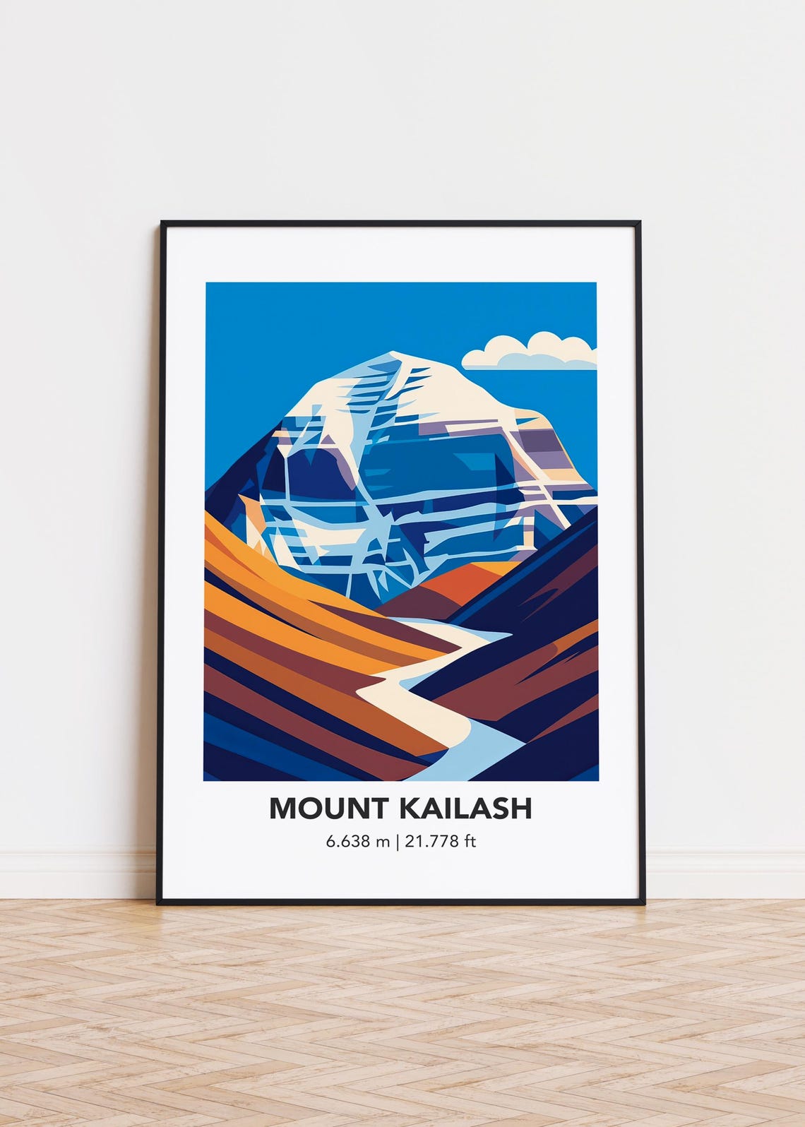 Mount Kailash Peak Geometric Mountain Travel Illustration Poster
