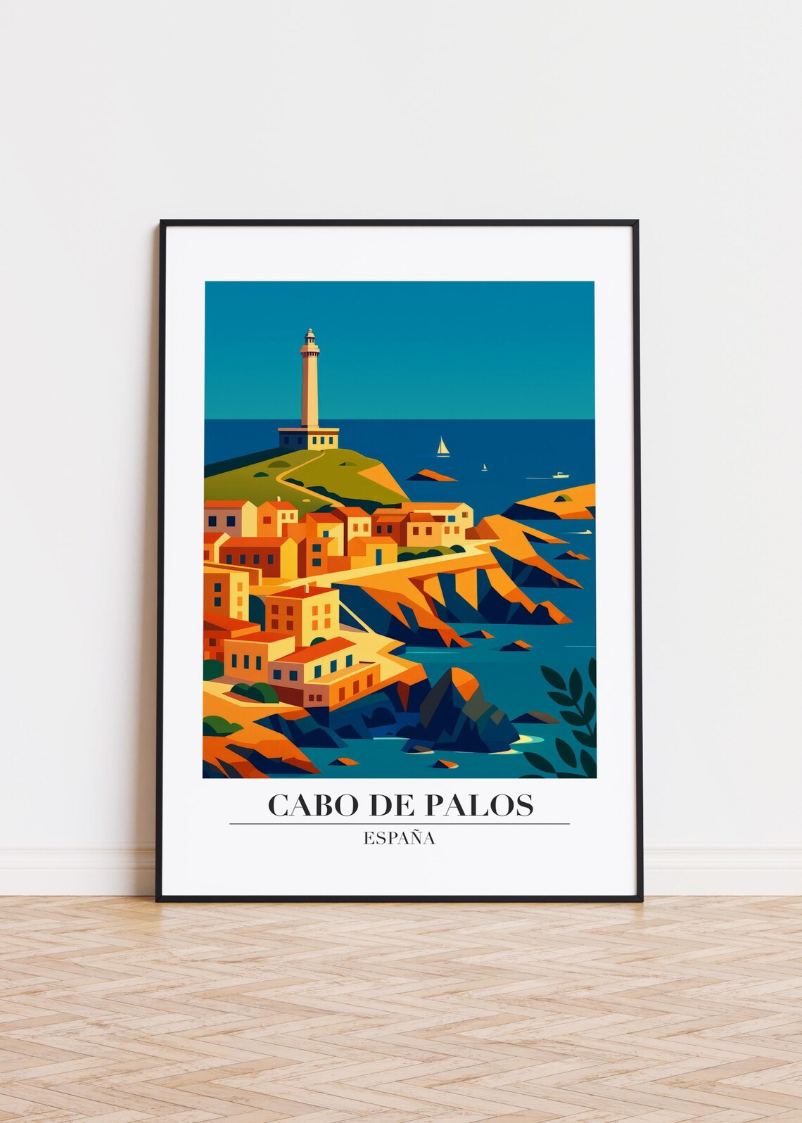 Cabo de Palos Spain Lighthouse Coastal Village Travel Poster Art