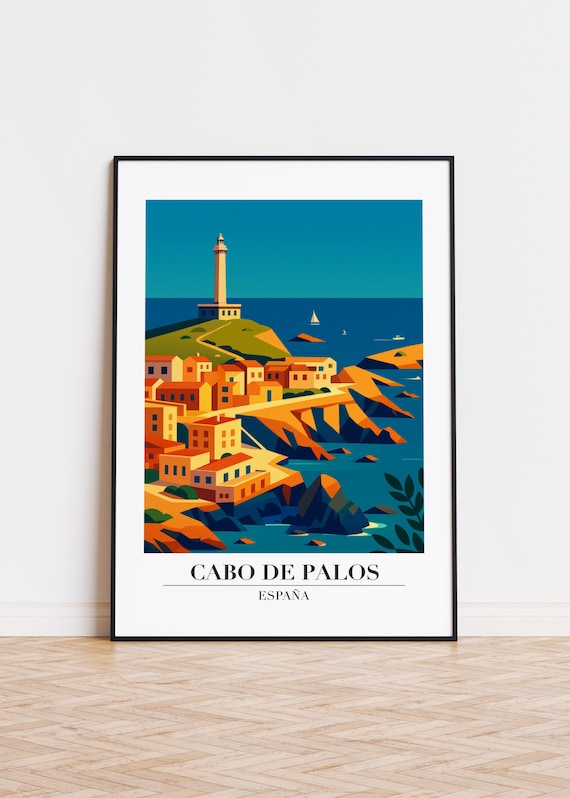 Cabo de Palos Spain Lighthouse Coastal Village Travel Poster Art