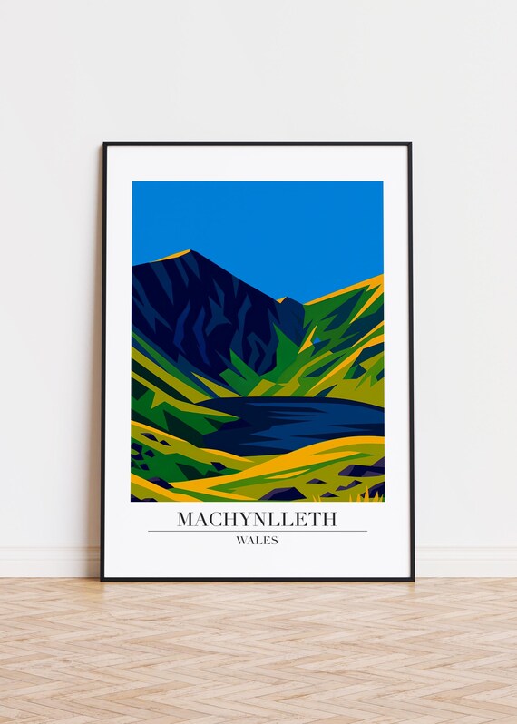 Machynlleth Wales Dramatic Mountain Valley Modern Travel Art Poster