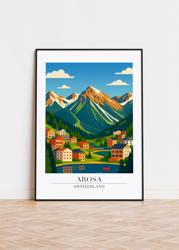 Arosa Switzerland Travel Scene Summer Alpine Village Lake Art Print