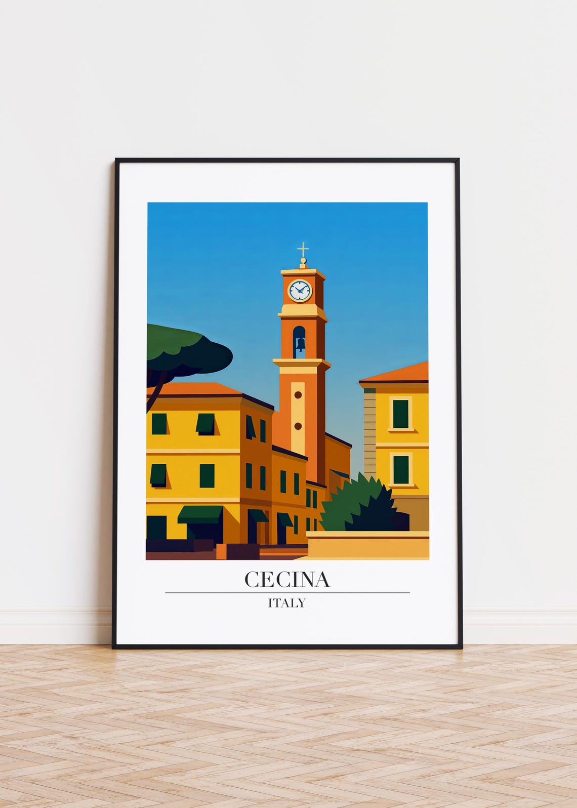 Cecina Italy Clock Tower Old Town Square Scene Travel Art Poster