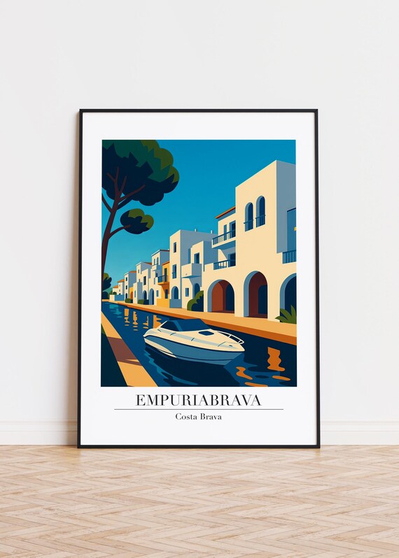 Empuriabrava Costa Brava Canal Boat Spain Modern Travel Poster