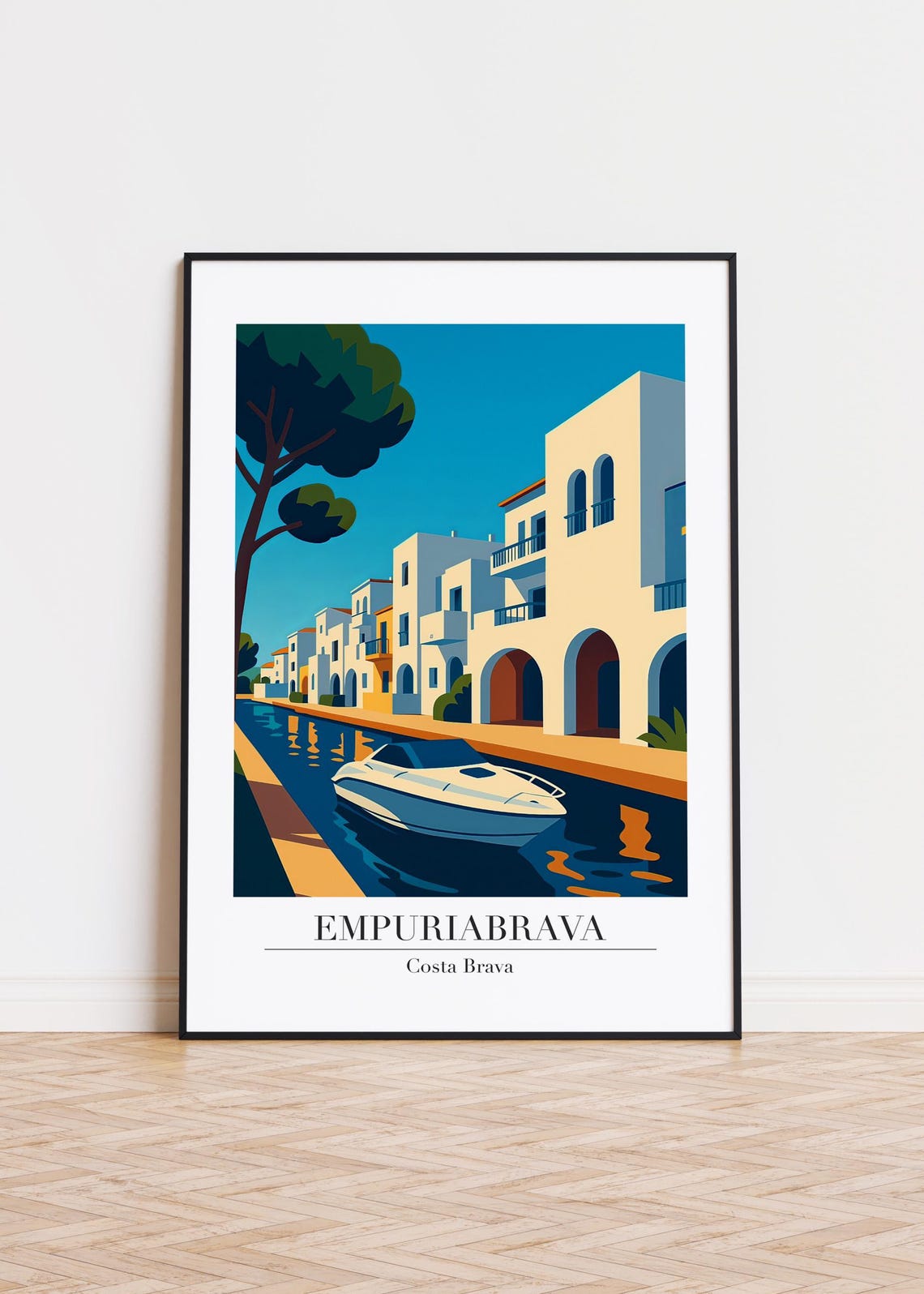 Empuriabrava Costa Brava Canal Boat Spain Modern Travel Poster