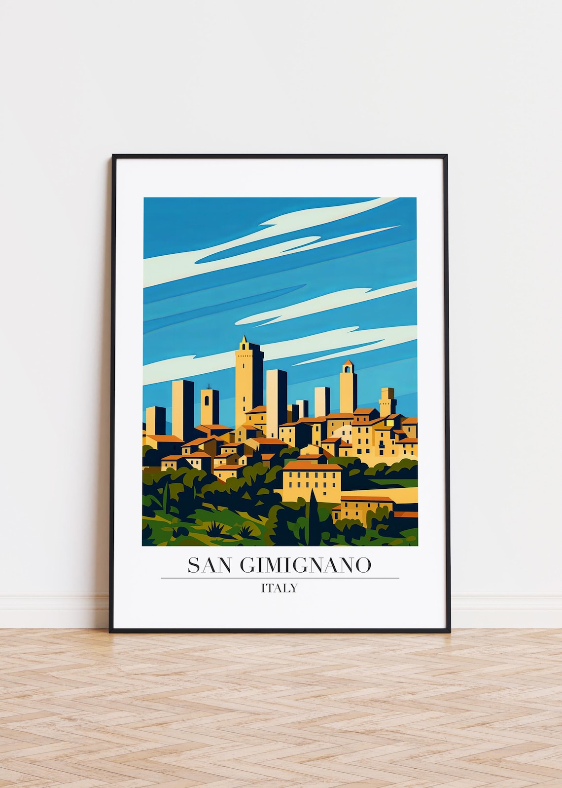 San Gimignano Italy Medieval Towers Skyline Retro Travel Poster