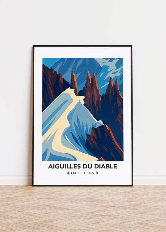Aiguilles Du Diable Poster Mountain Illustration Art Print