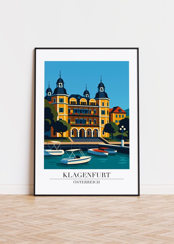 Klagenfurt Austria Historic Lakeside Building Harbor Modern Art Poster