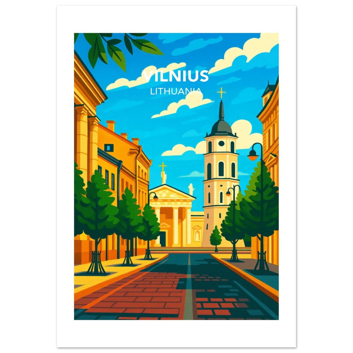Vilnius City Poster, Modern Minimalist Travel Print