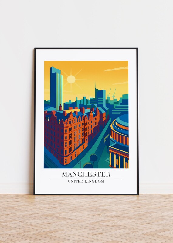 Manchester Cityscape Poster Modern Uk Illustration Art
