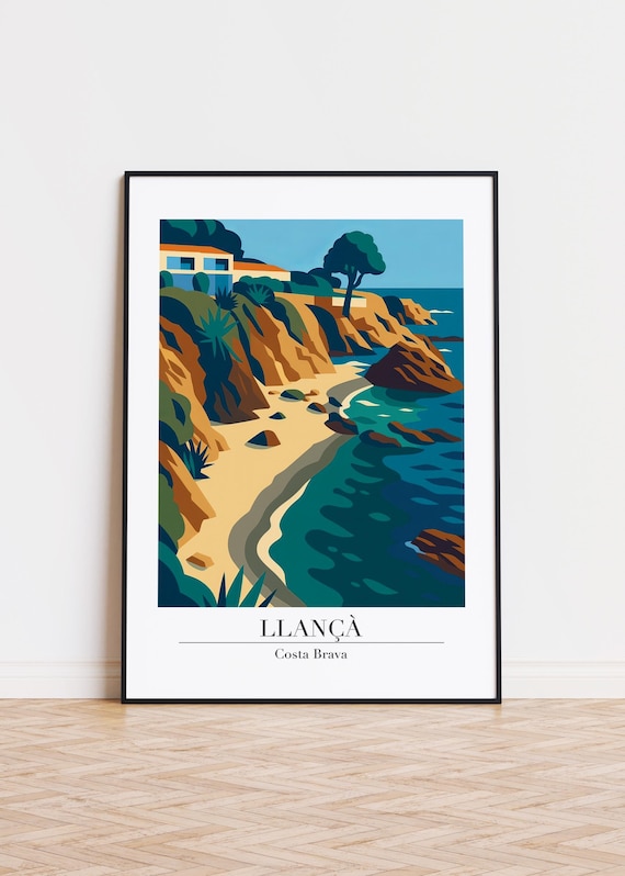 Llanca Costa Brava Spain Rocky Cove Cliff Vintage Travel Poster