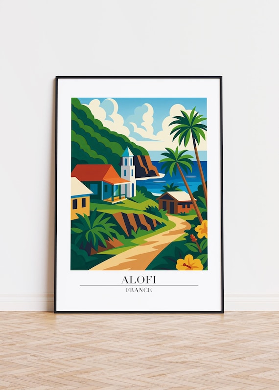 Alofi France Tropical Village Church Coast Travel Art Poster