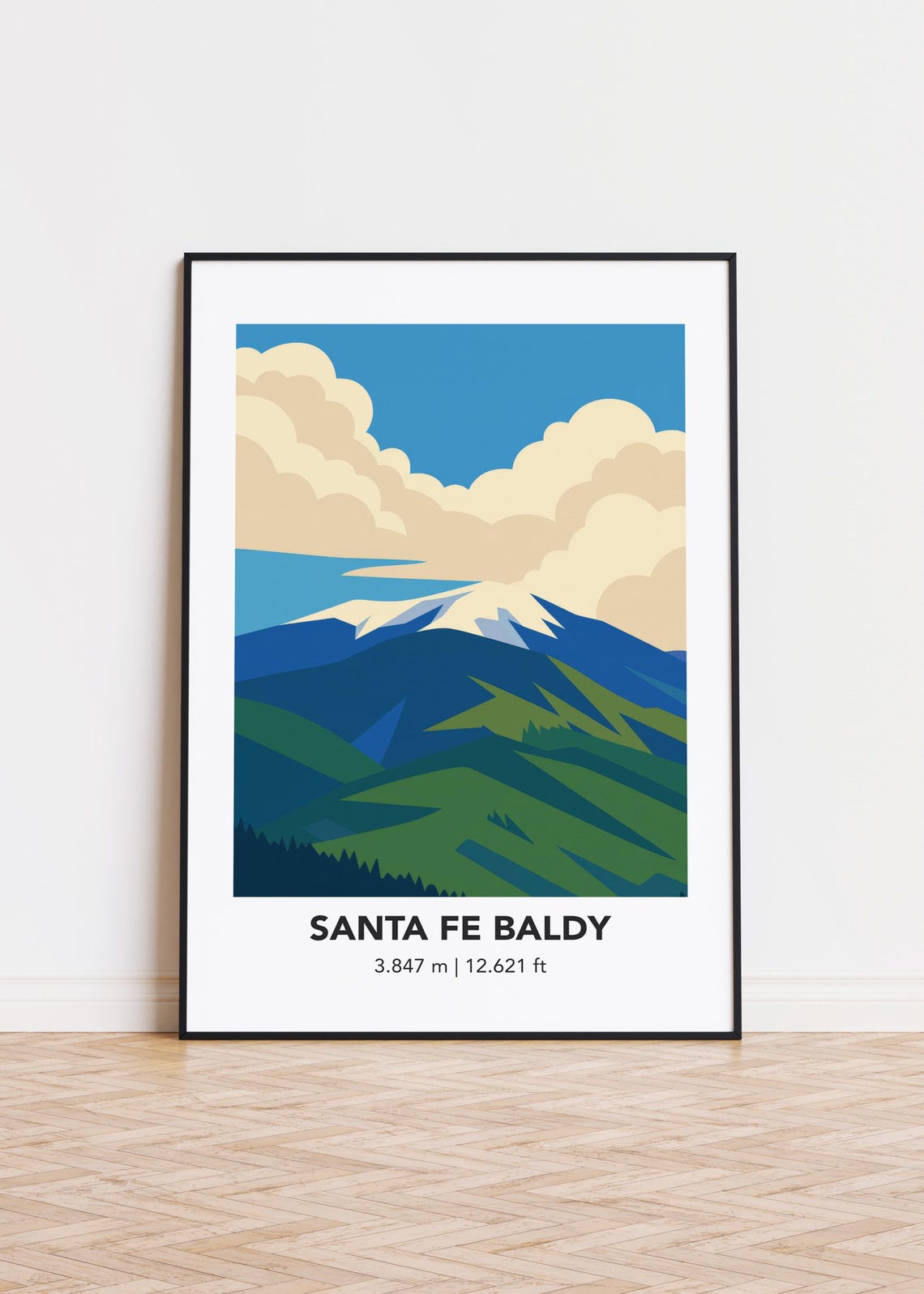 Santa Fe Baldy Summit Elevation Minimalist Mountain Travel Poster