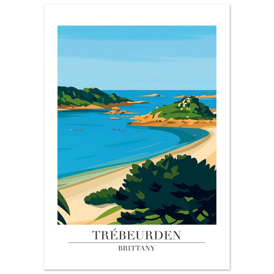 Trebeurden Brittany Coastal Bay Beach Travel Illustration Art Poster
