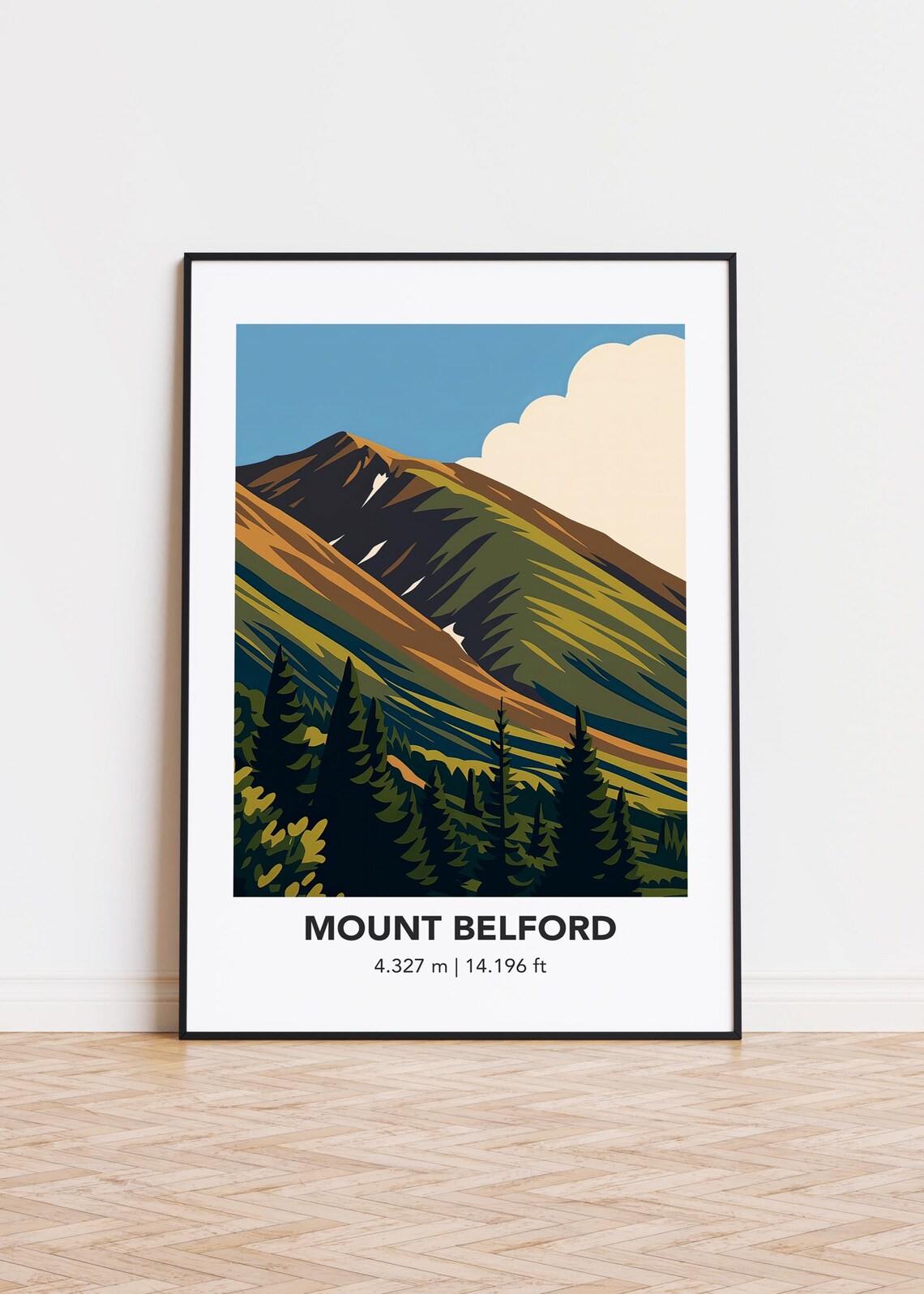 Mount Belford Colorado Mountain Illustration Art Print