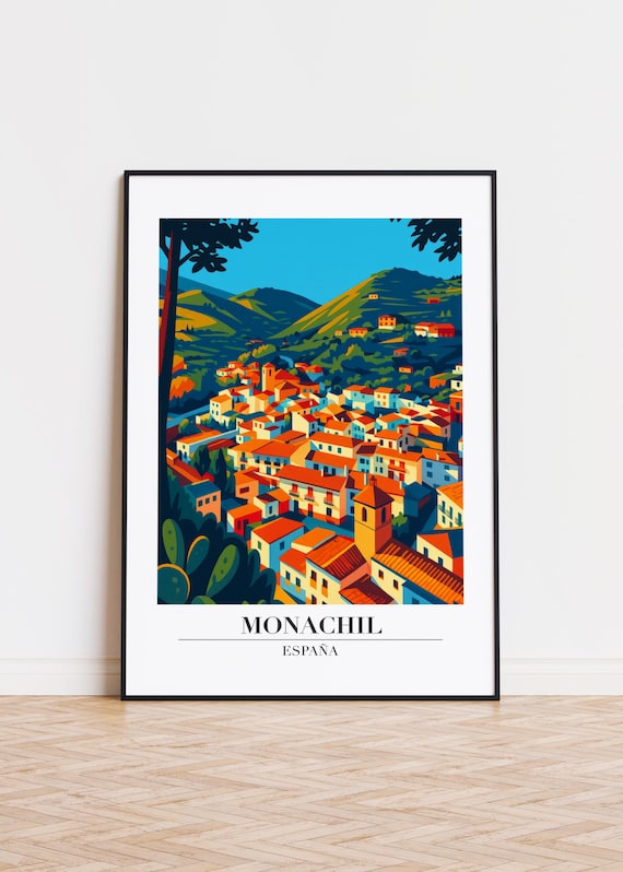 Monachil Spain Mountain Valley Village Rooftops Illustration Art Poster