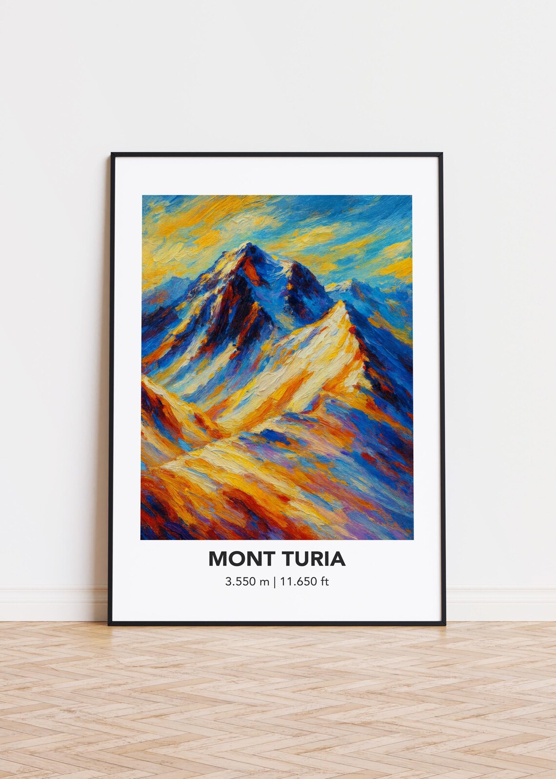 Mont Turia Snow Peaks Golden Light Oil Painting Style Art Poster