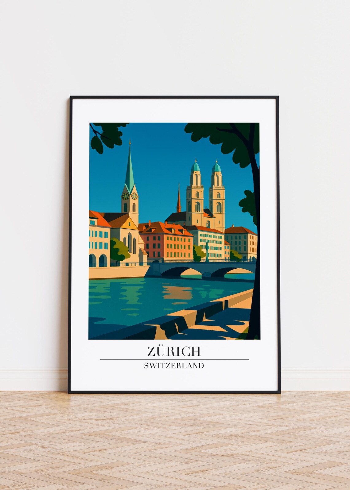 Zrich Cityscape, Modern Swiss Travel Poster
