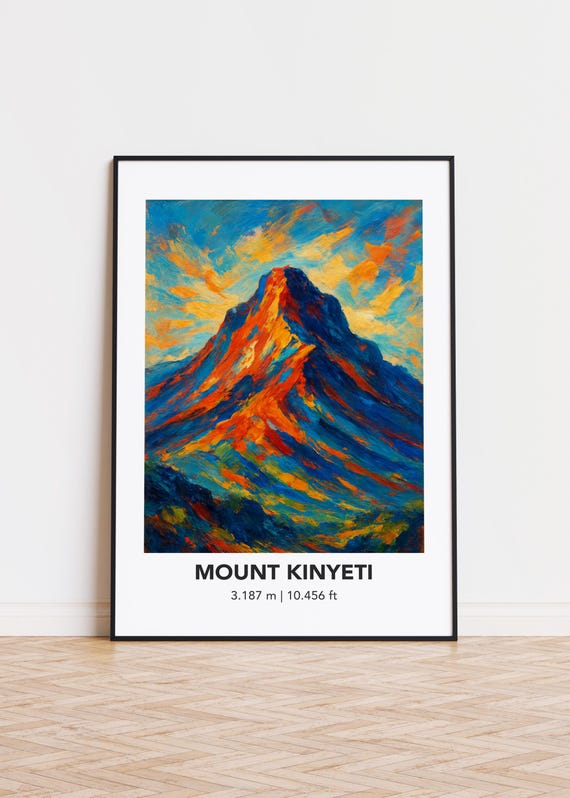 Mount Kinyeti Poster Modern Oil Painting Style Mountain Art Print