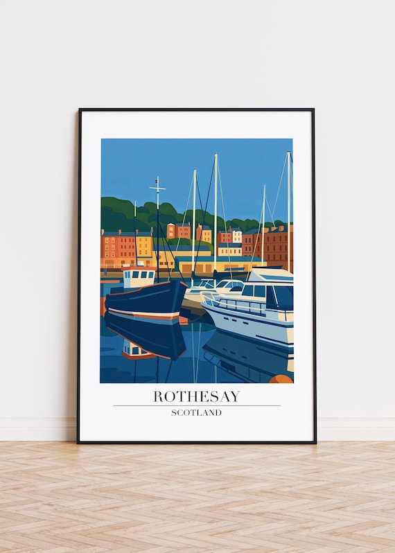 Rothesay Scotland Marina Boats Waterfront Sailboat Scene Poster