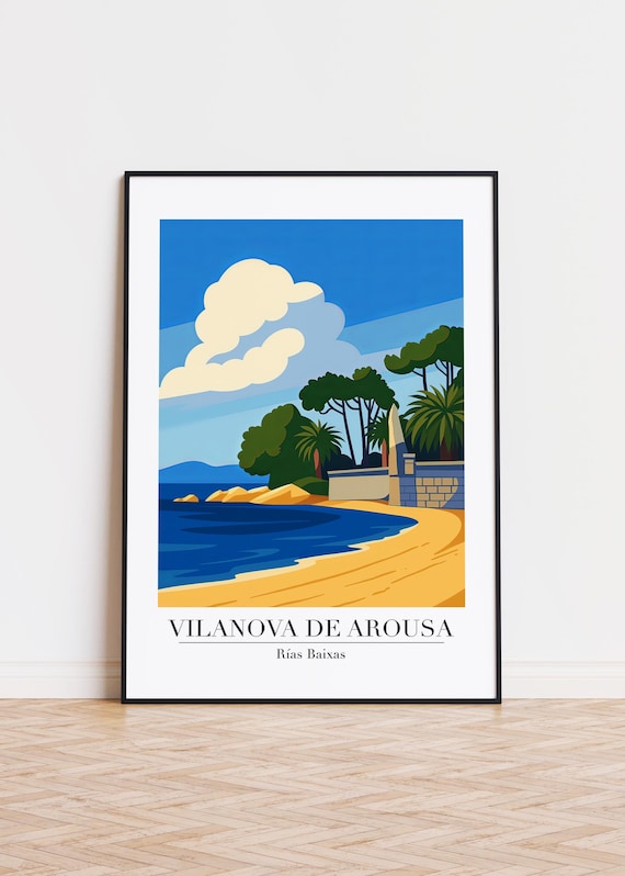 Vilanova de Arousa Palm Beach Stone Wall Rias Baixas Art Poster