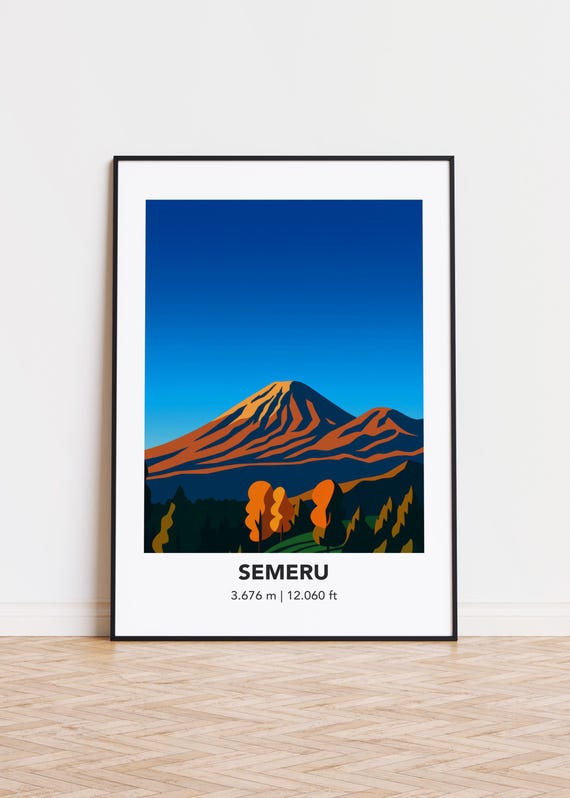 Mount Semeru Poster Modern Mountain Illustration Art Print