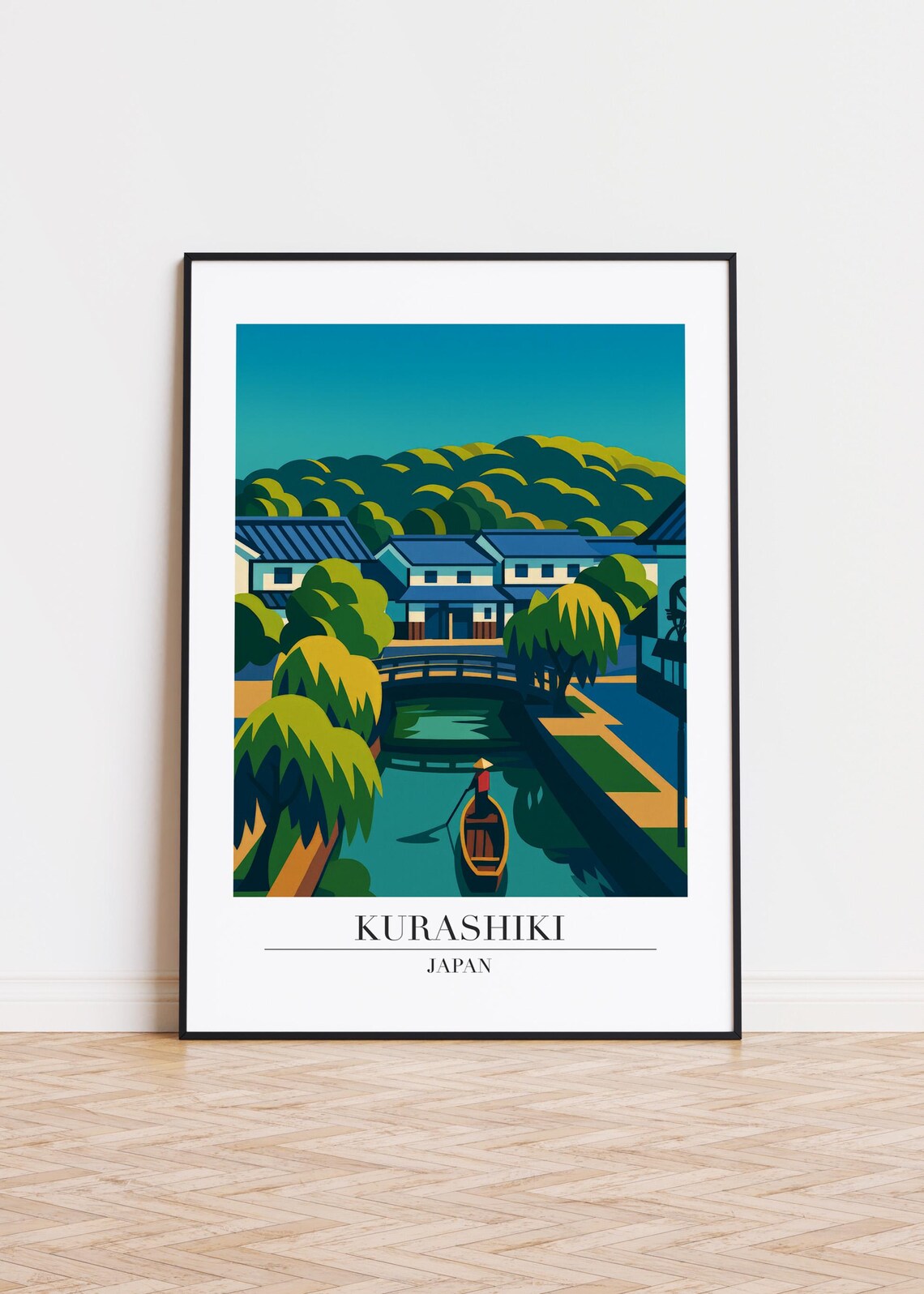 Kurashiki Japan Canal Boat Traditional Town Waterway Art Poster
