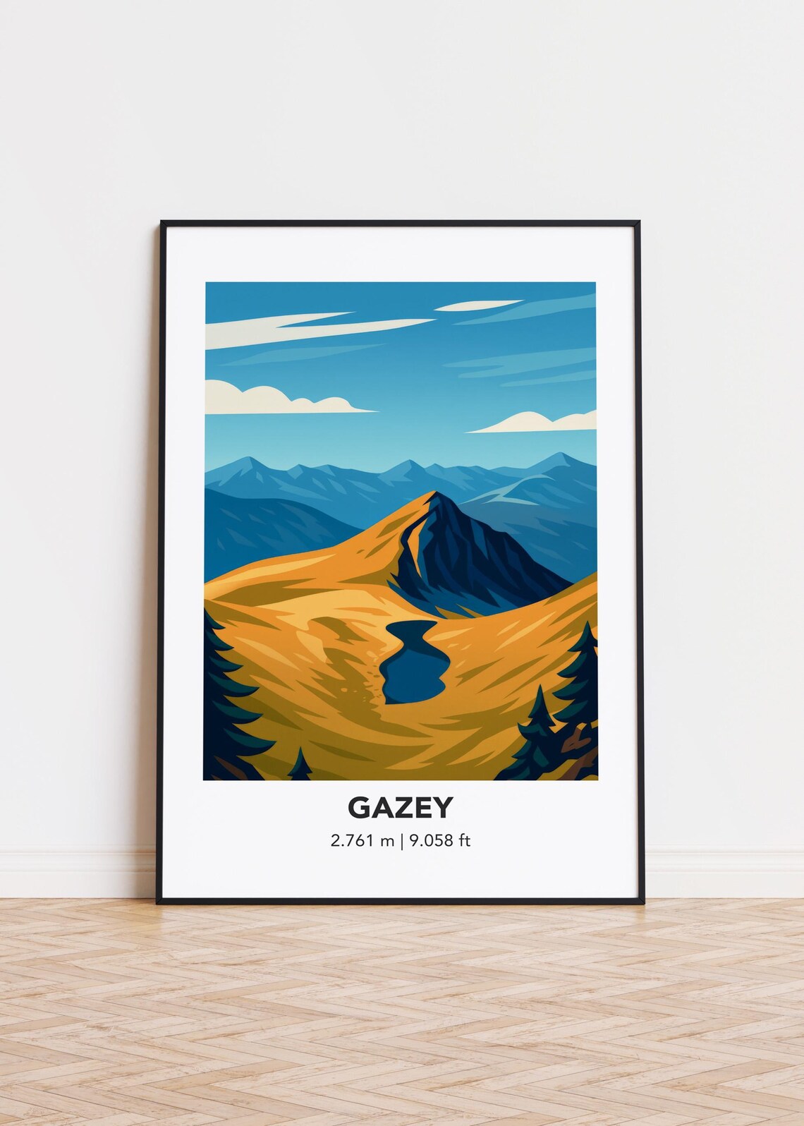 Gazey Peak Minimalist Golden Mountain Travel Art Wall Poster