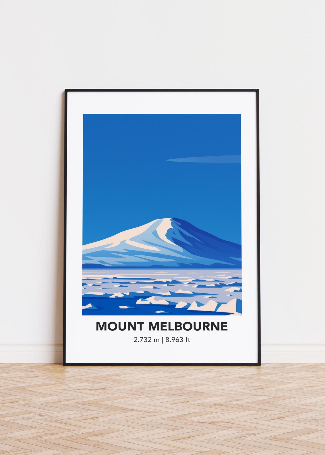 Mount Melbourne Blue Snowcapped Peak Minimalist Mountain Poster