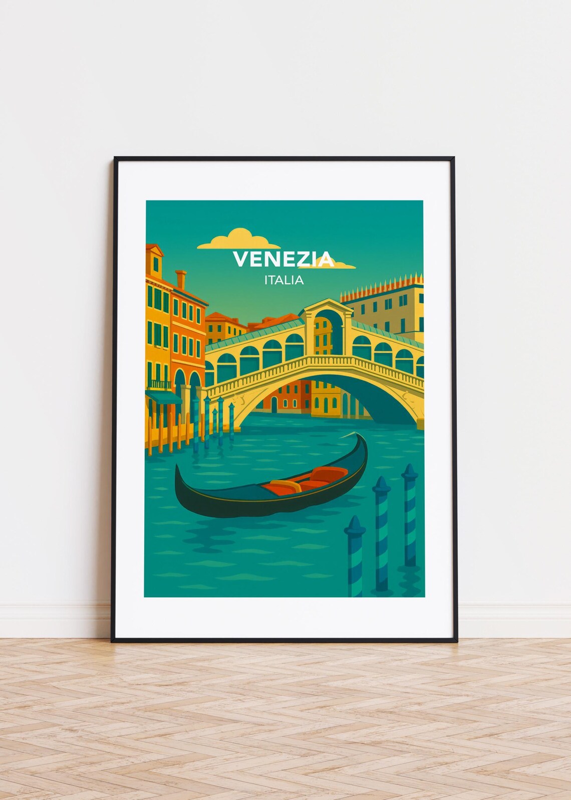 Venice Venezia Italia Rialto Bridge Gondola Canal Retro Travel Poster
