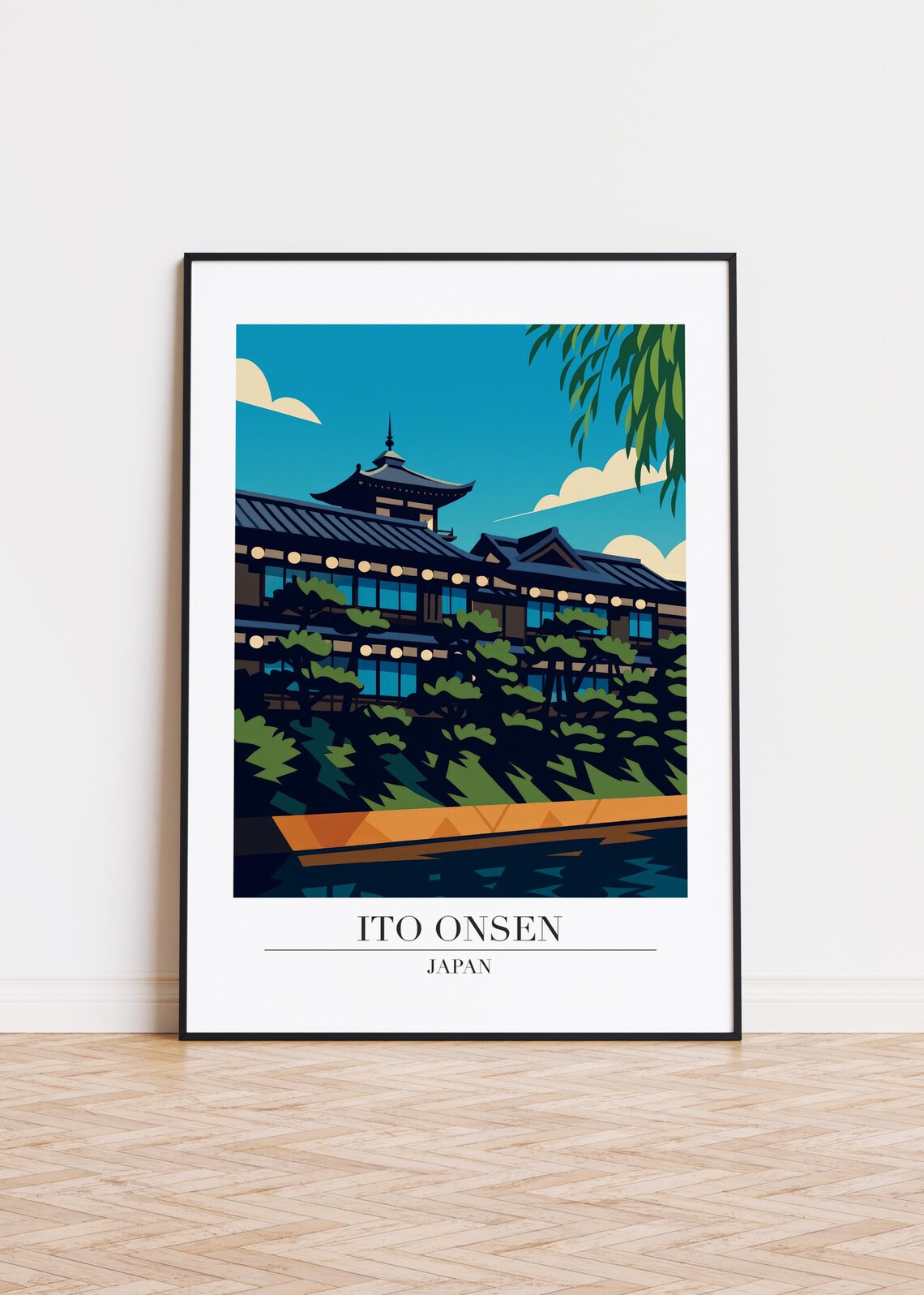 Ito Onsen Japan Traditional Ryokan Inn Evening Travel Art Poster