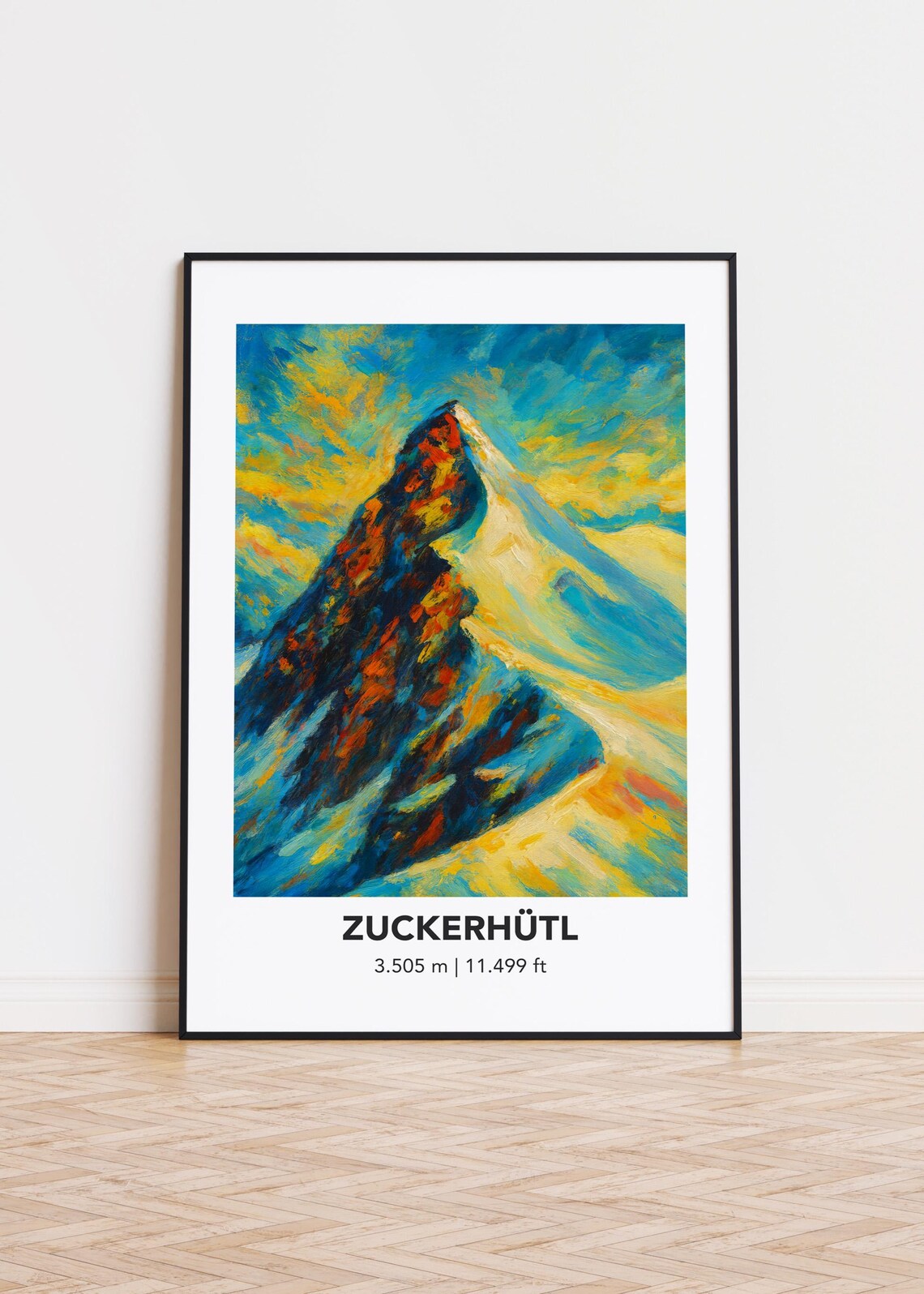 Zuckerhutl Alpine Peak Vibrant Oil Painting Style Mountain Landscape Poster