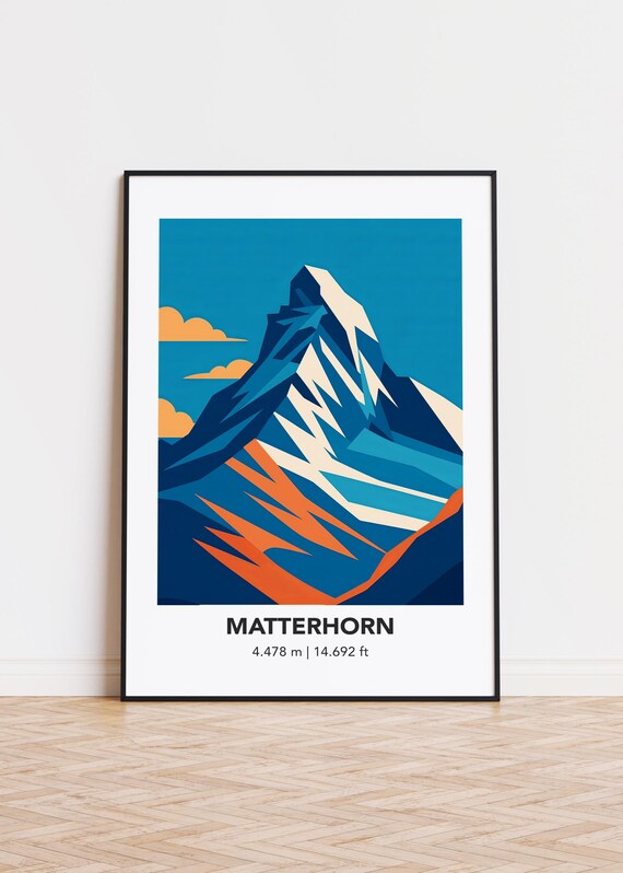 Matterhorn Mountain Art Print, Swiss Alps Illustration