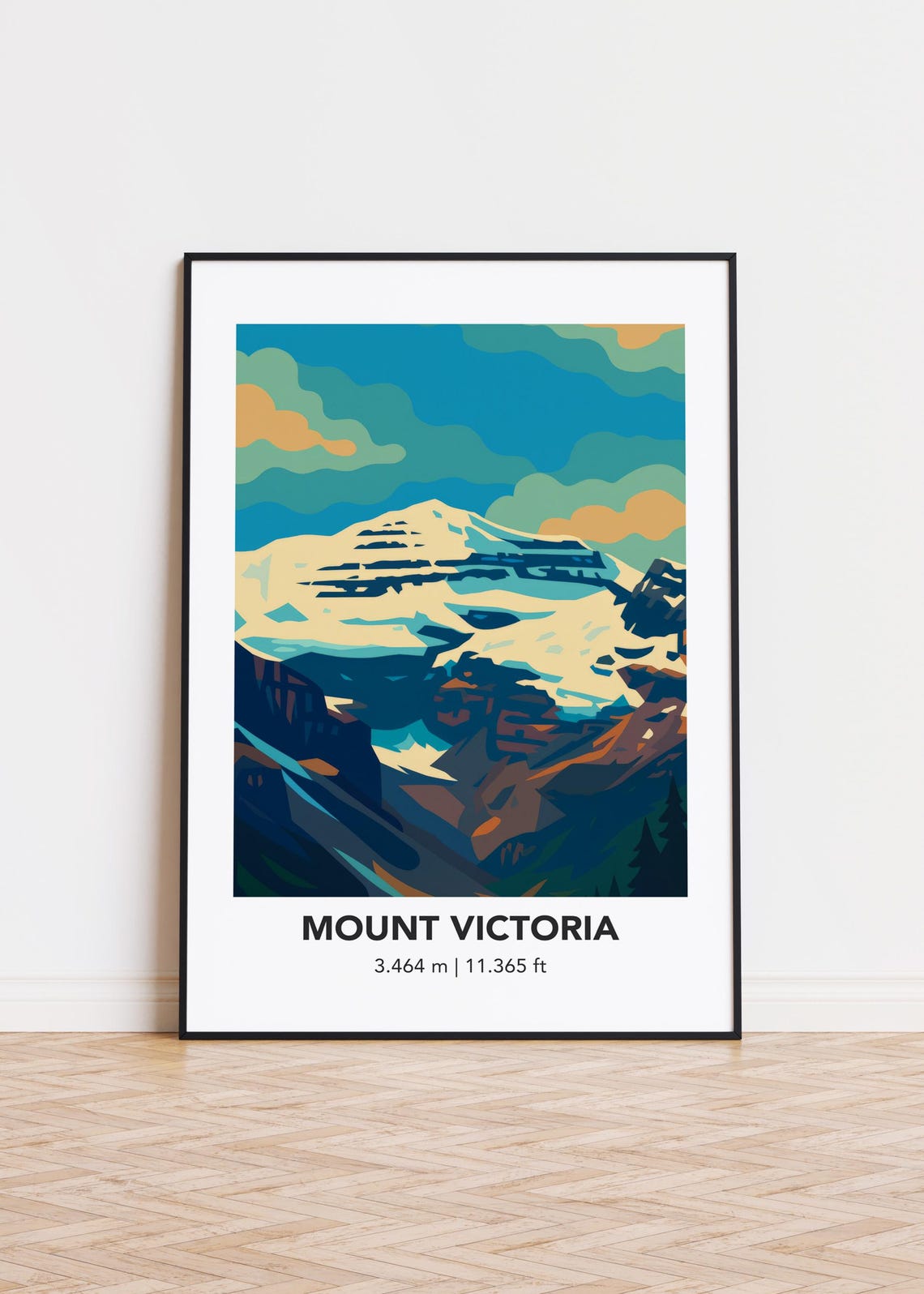 Mount Victoria Peak 3464m Modern Minimalist Mountain Travel Art Print