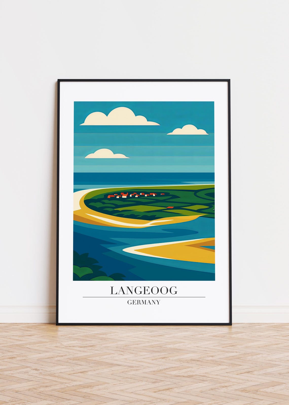 Beautiful Langeoog Germany Seaside Dunes Coastal Retro Travel Poster