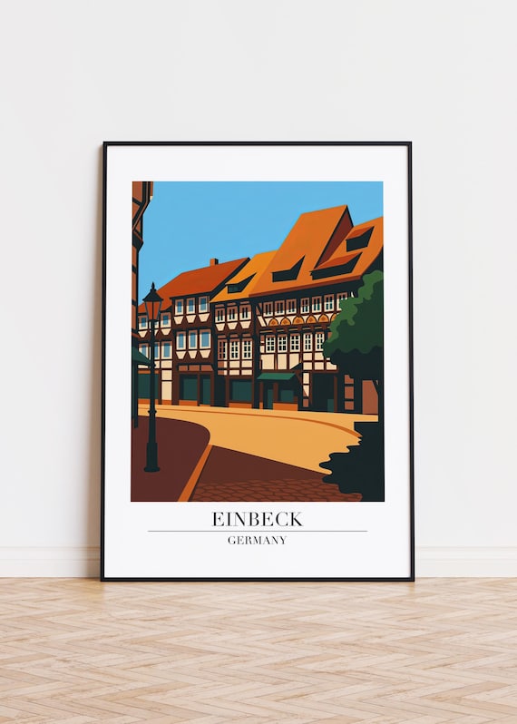 Einbeck Germany Half Timbered Street Corner Travel Art Poster