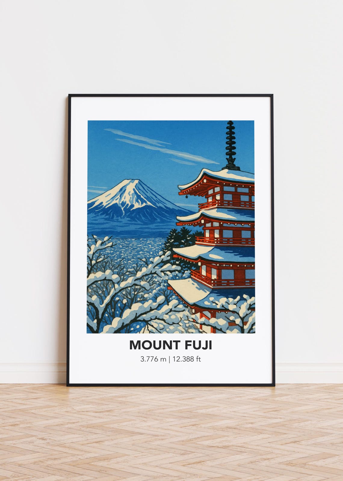 Mount Fuji Winter Snow Pagoda Japan Scenic Travel Poster Art