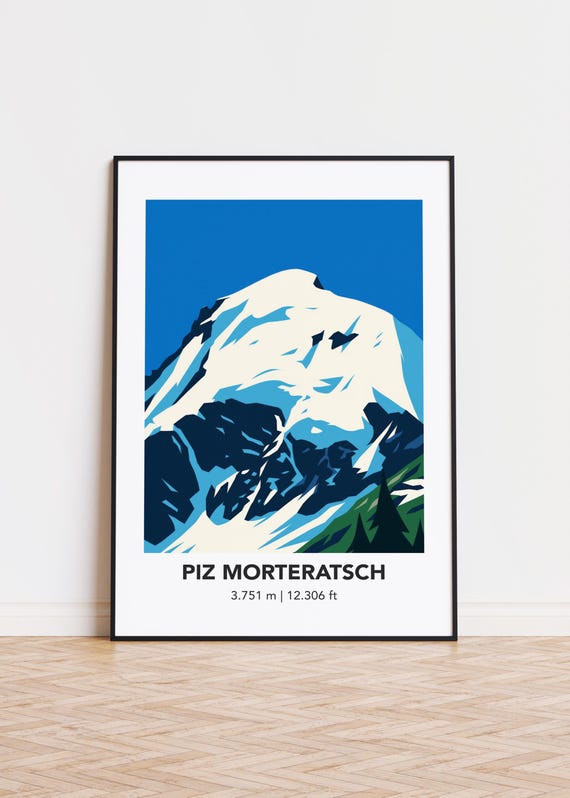 Piz Morteratsch Mountain Art Print Swiss Alps Illustration