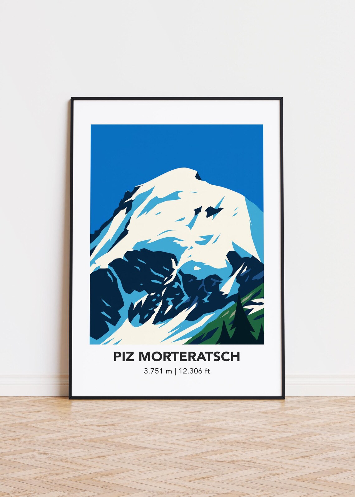 Piz Morteratsch High Minimalist Snowy Peak Swiss Alps Art Poster