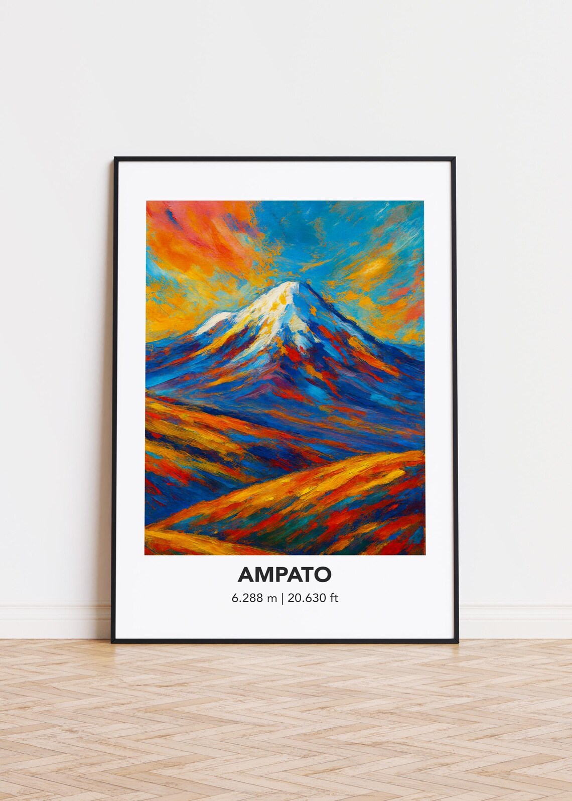 Ampato Volcano 6288M Snowy Cone Sunset Colors Oil Painting Style Poster