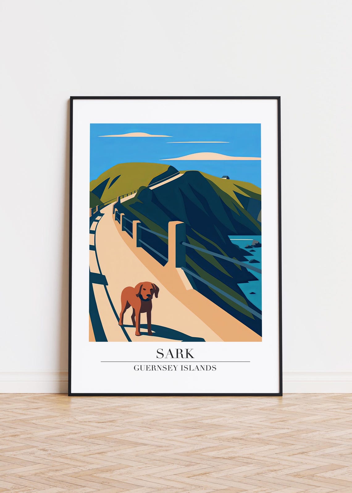 Sark Guernsey Islands Brown Dog On Coastal Cliff Path Travel Poster