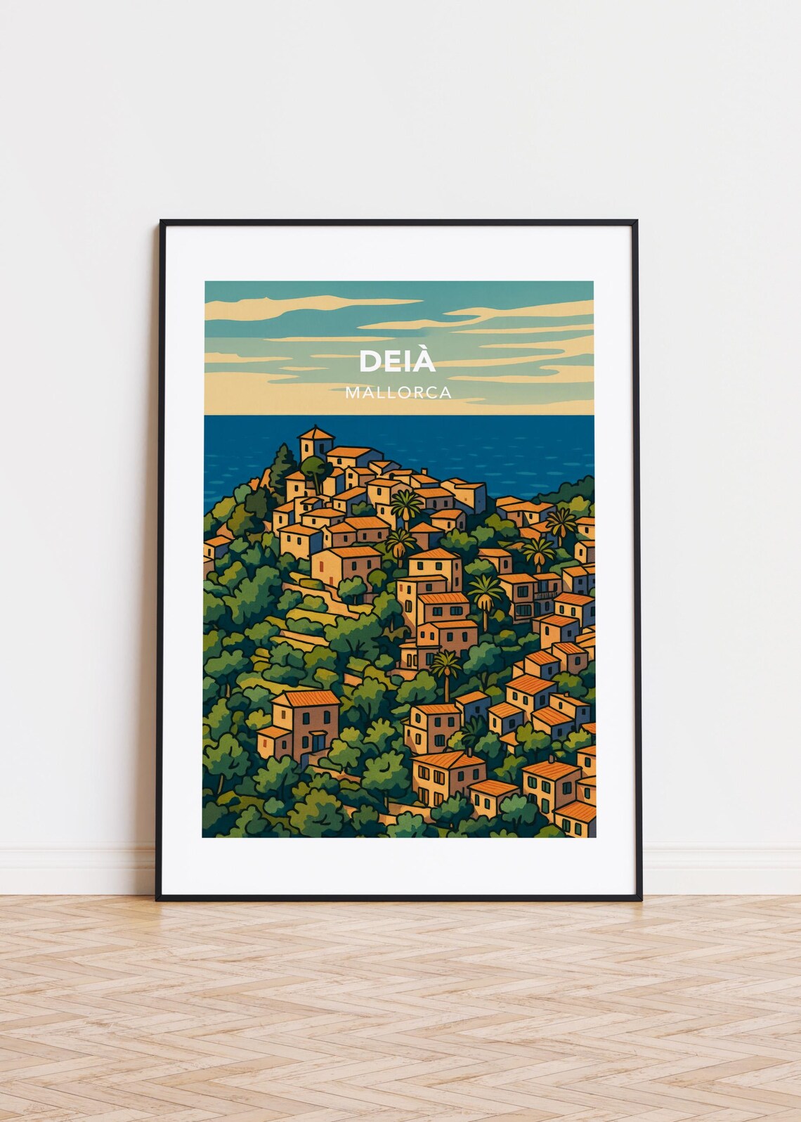 Deia Mallorca Spain Hill Village Coastal Illustration Art Poster