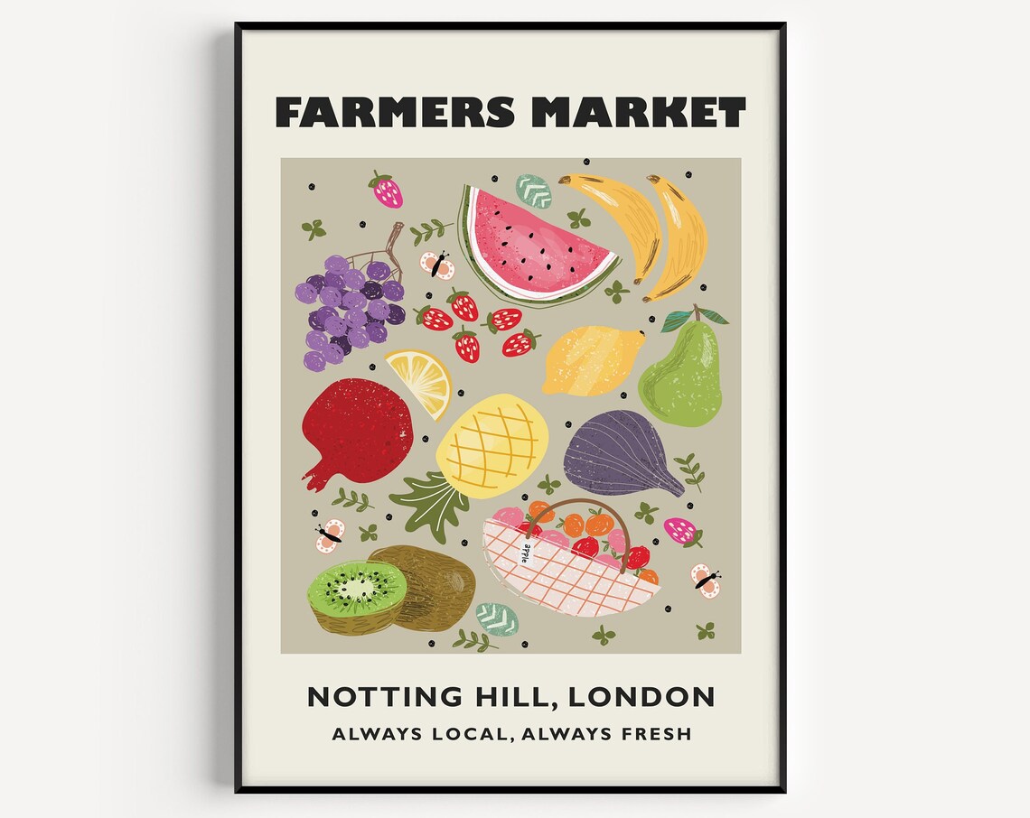 Farmers Market Print, London Farmhouse Kitchen Art