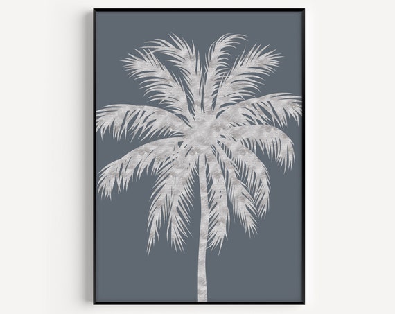 Palm Tree Blue Botanical Scandinavian Minimalist Art Print