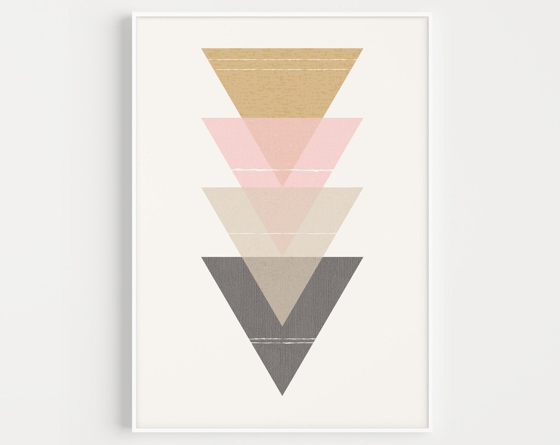 Geometric Triangle Stack Blush Pink Beige Minimalist Wall Art