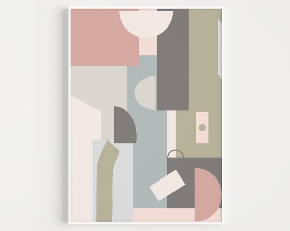 Wall Art Geometric Print Abstract Prints Minimalist Pink Scandinavian