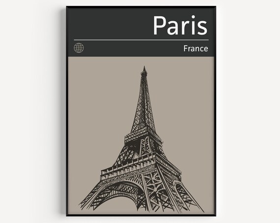 Paris Wall Art Poster Travel Print Minimalist Eiffel Tower