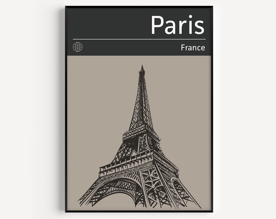 Paris Eiffel Tower France Minimalist Beige Line Sketch Art Poster