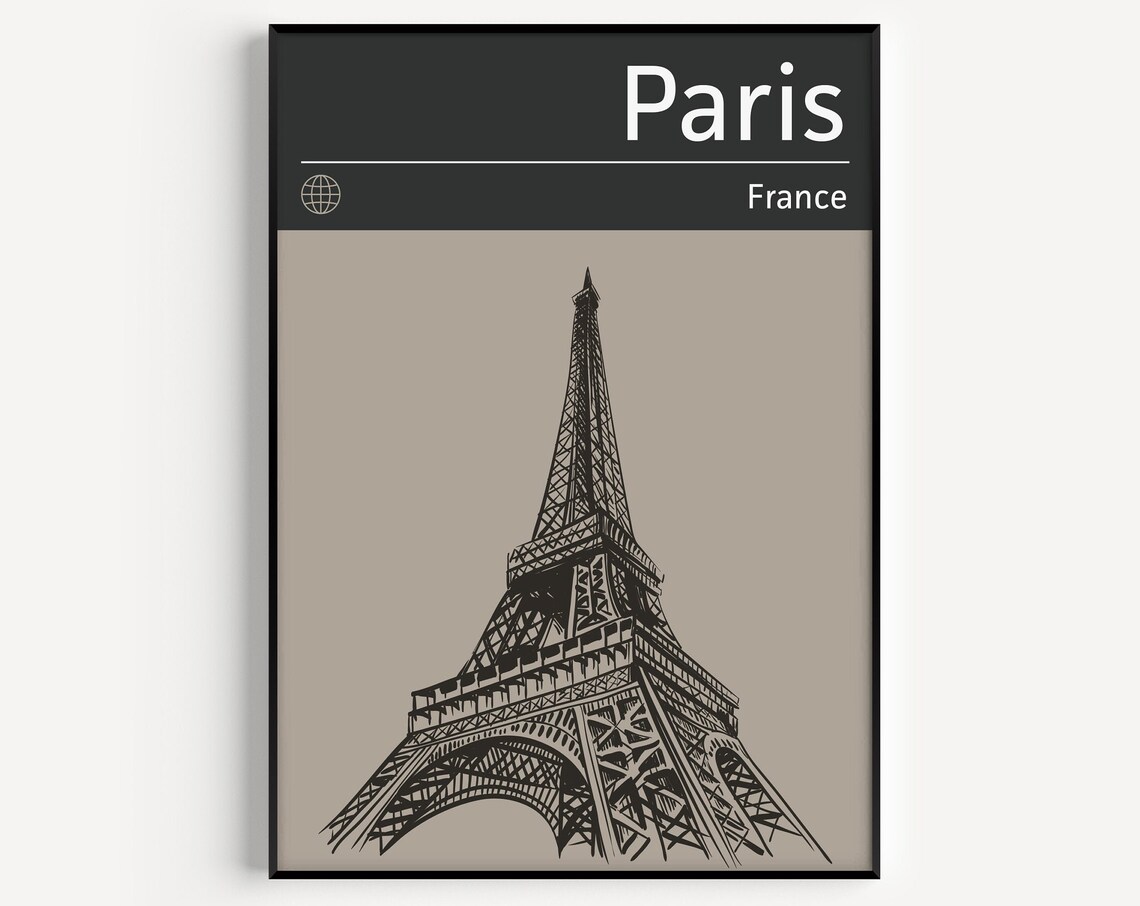 Paris Wall Art Poster Travel Print Minimalist Eiffel Tower