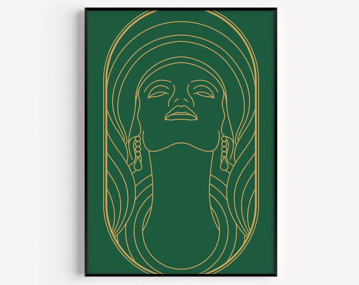 Art Deco Poster Green Print Wall Woman Prints